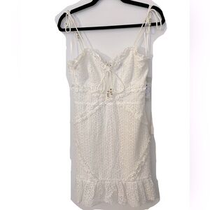 White Eyelet Ruffle Tie Strap Dress